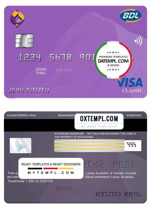 editable template, Algeria Banque de developement visa card template in PSD format, fully editable