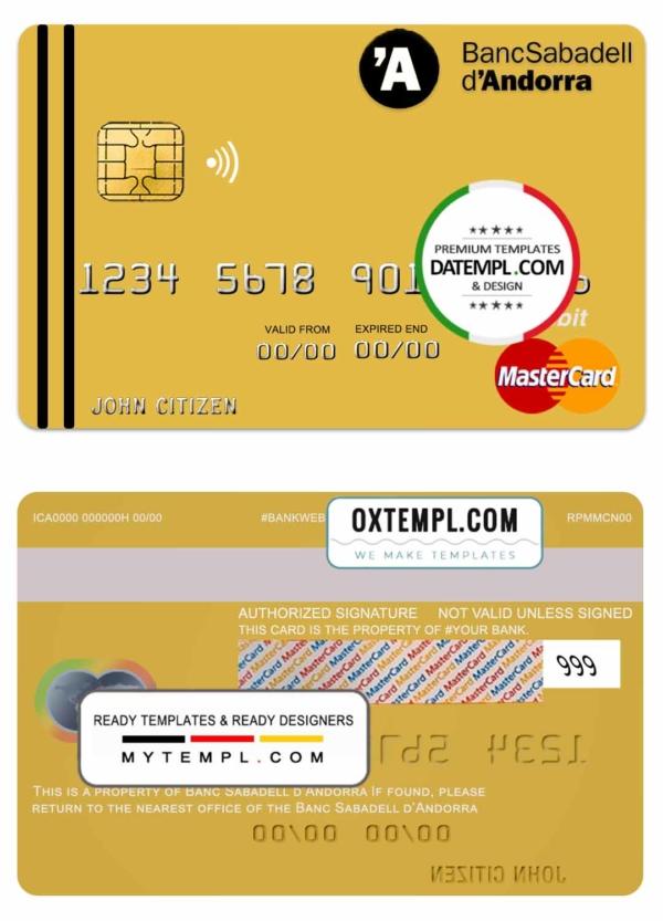 editable template, Andorra Bank Sabadell mastercard template in PSD format, fully editable