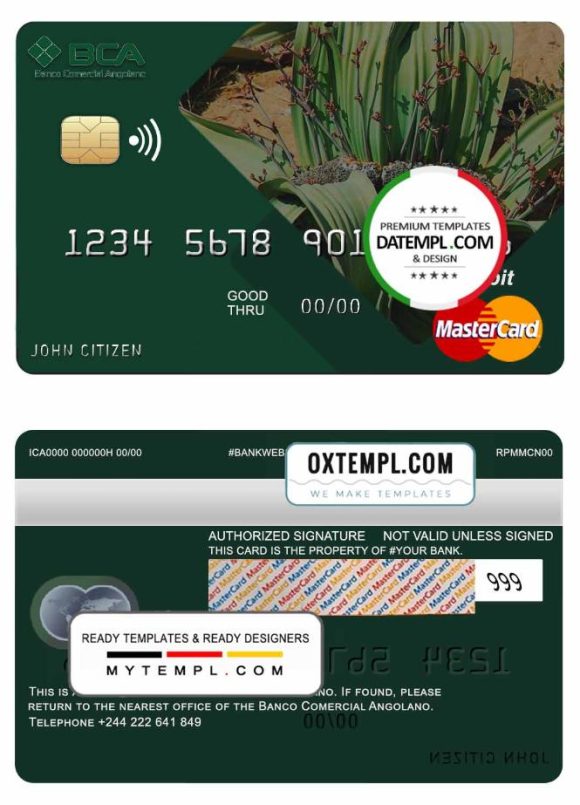 editable template, Angola Comercial Bank mastercard template in PSD format, fully editable
