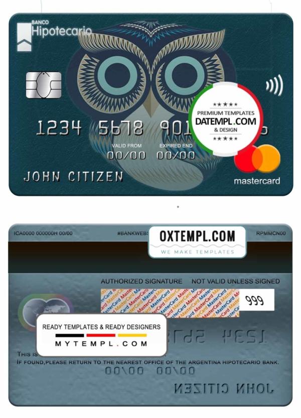 editable template, Argentina Hipotecario bank mastercard template in PSD format