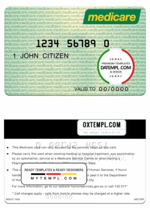editable template, Australia Medicare card template in PSD format, fully editable
