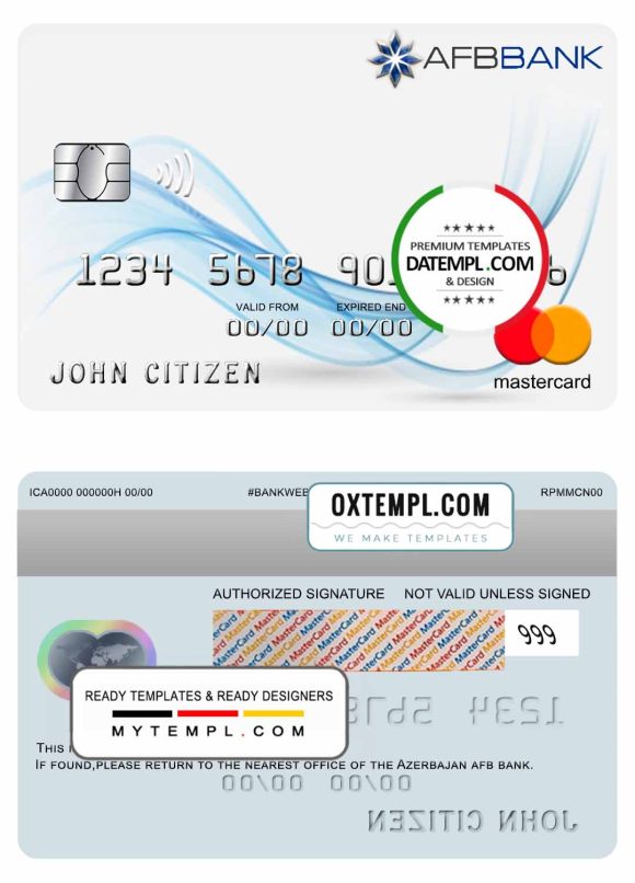 editable template, Azerbaijan AFB bank mastercard template in PSD format, fully editable