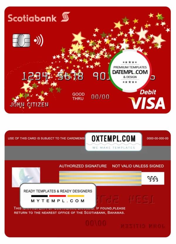 editable template, Bahamas Scotia bank visa debit card template in PSD format, fully editable
