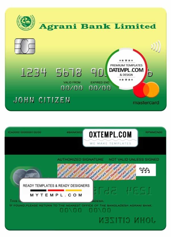 editable template, Bangladesh Agrani bank mastercard template in PSD format, fully editable