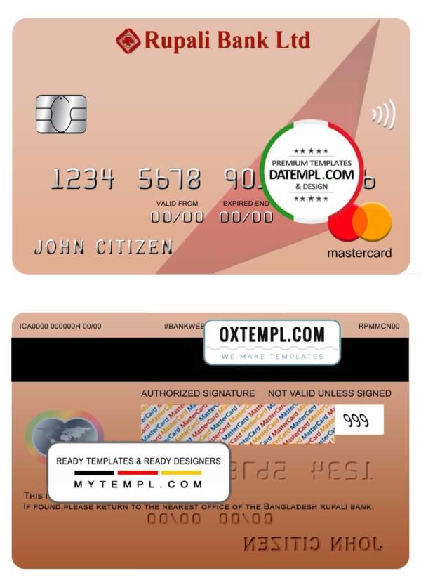 editable template, Bangladesh Rupali bank mastercard template in PSD format, fully editable