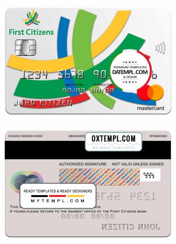 editable template, Barbados first Citizens bank mastercard template in PSD format, fully editable