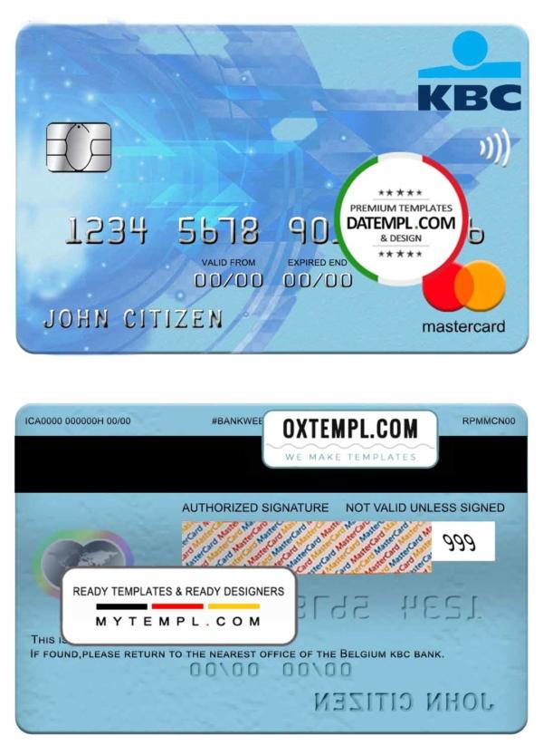 editable template, Belgium KBC bank mastercard template in PSD format, fully editable