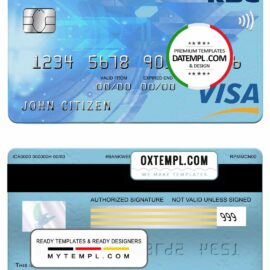 editable template, Belgium KBC bank visa card template in PSD format, fully editable