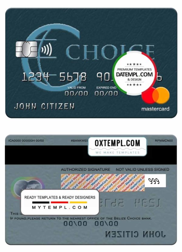 editable template, Belize Choice bank mastercard template in PSD format, fully editable