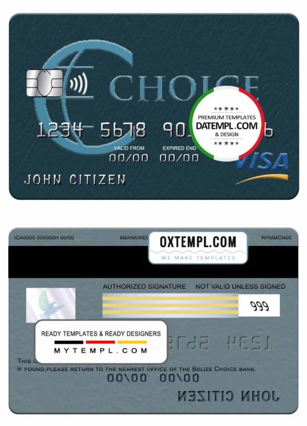 editable template, Belize Choice bank visa card template in PSD format, fully editable