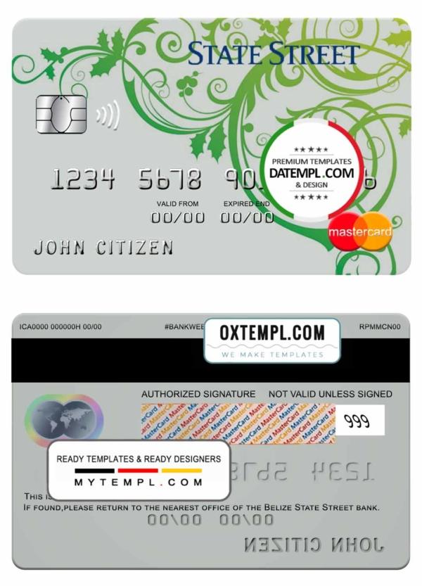editable template, Belize State street bank mastercard template in PSD format, fully editable