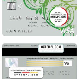 editable template, Belize State street bank visa card template in PSD format, fully editable