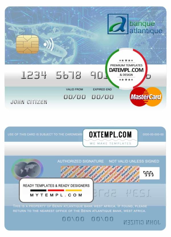 editable template, Benin Atlantique bank mastercard template in PSD format, fully editable