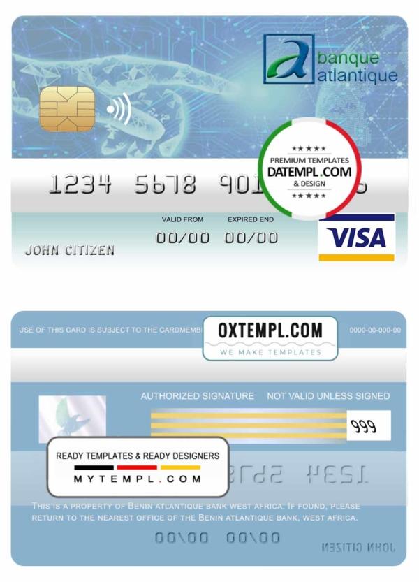 editable template, Benin Atlantique bank visa card template in PSD format, fully editable