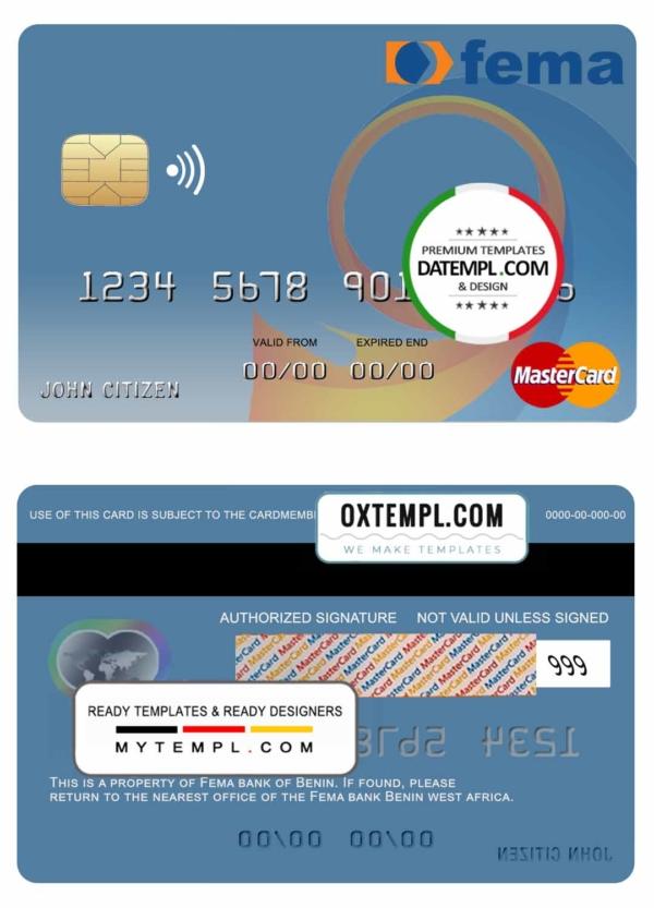 editable template, Benin Fema bank mastercard template in PSD format, fully editable