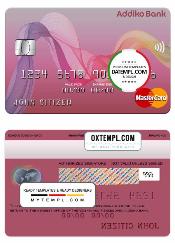 editable template, Bosnia and Herzegovina Addiko bank mastercard template in PSD format, fully editable