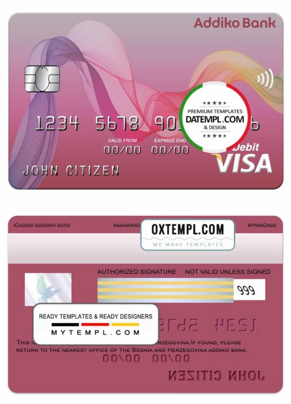 editable template, Bosnia and Herzegovina Addiko bank visa card template in PSD format, fully editable