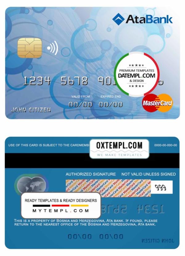 editable template, Bosnia and Herzegovina Ata bank mastercard template in PSD format, fully editable
