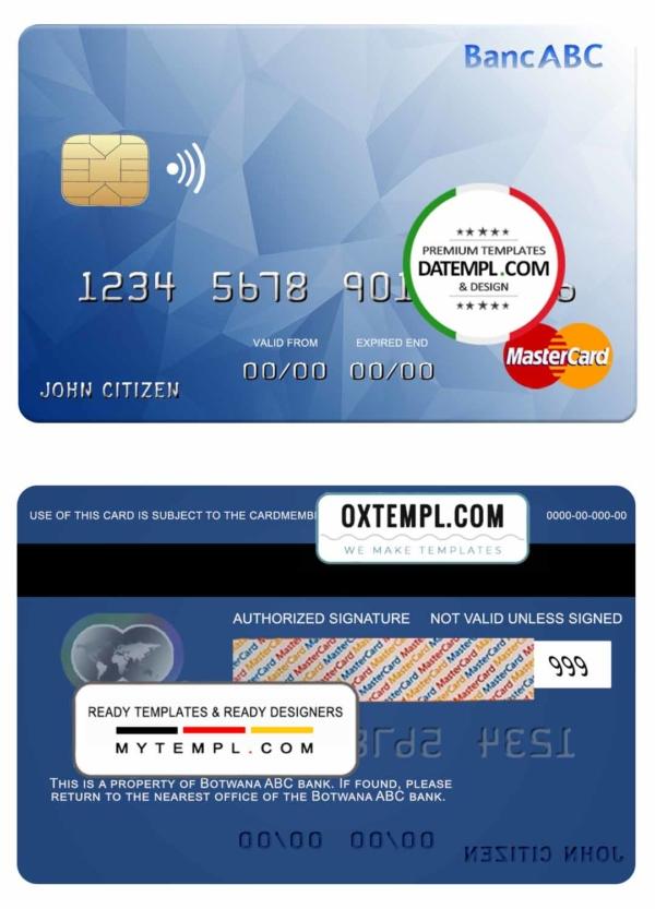 editable template, Bostwana ABC bank mastercard template in PSD format, fully editable