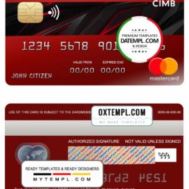 editable template, Brunei CIMB bank mastercard credit card template in PSD format, fully editable