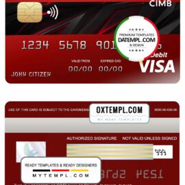 editable template, Brunei CIMB Bank visa credit card template in PSD format, fully editable