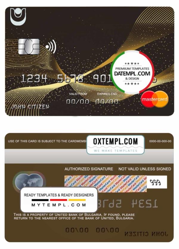 editable template, Bulgaria United Bank mastercard credit card template in PSD format, fully editable