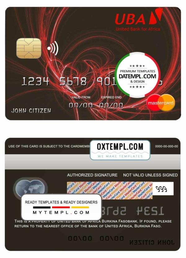 editable template, Burkina Faso United bank for Africa mastercard credit card template in PSD format