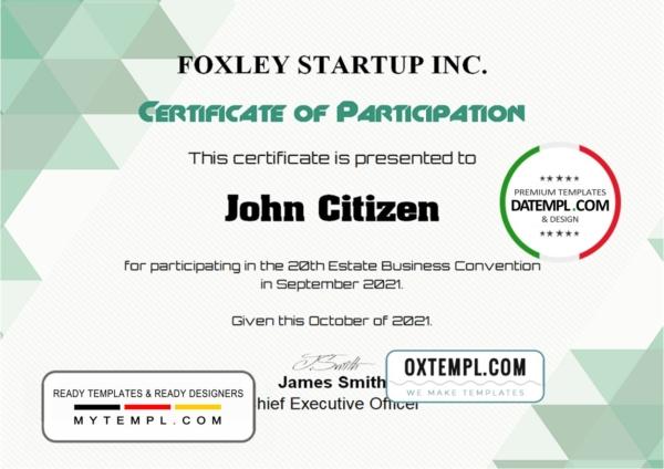 editable template, USA Participation certificate template in Word and PDF format