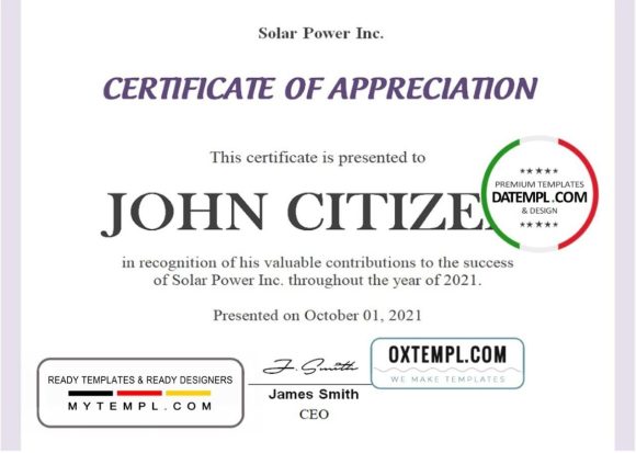 editable template, USA Employee Appreciation certificate template in Word and PDF format