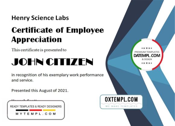 editable template, USA Employee Appreciation certificate template in Word and PDF format, version 2