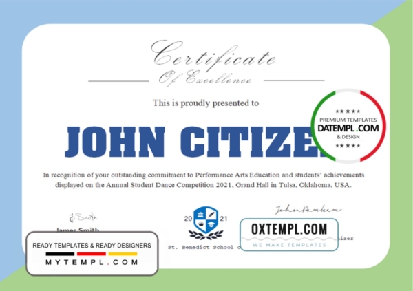 editable template, USA Dance certificate template in Word and PDF format
