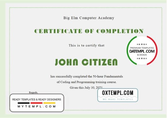 editable template, USA Computer Training certificate template in Word and PDF format