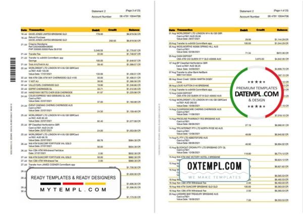 editable template, Australia Commonwealth bank statement template in Word and PDF format, 23 pages - Image 2