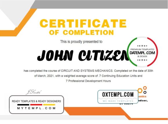 editable template, USA Mechanic certificate template in Word and PDF format