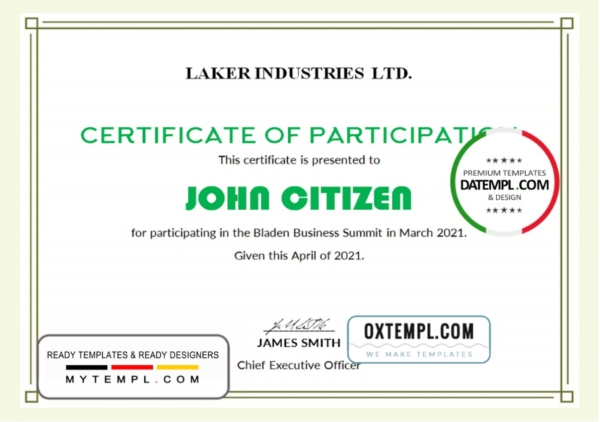 editable template, USA Modern Participation certificate template in Word and PDF format