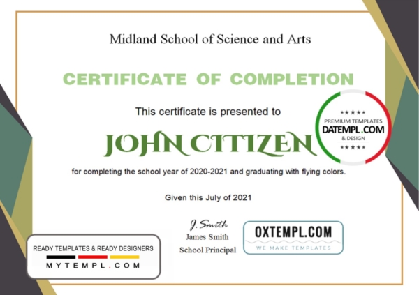 editable template, USA Graduation certificate template in Word and PDF format