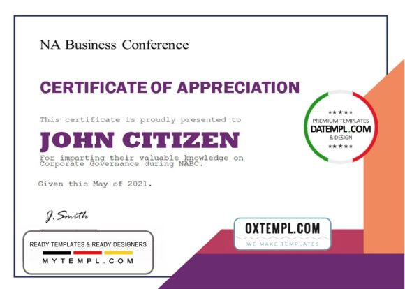 editable template, USA Appreciation Certificate template in Word and PDF format