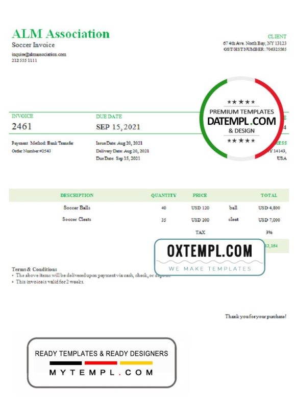 editable template, USA ALM Association invoice template in Word and PDF format, fully editable