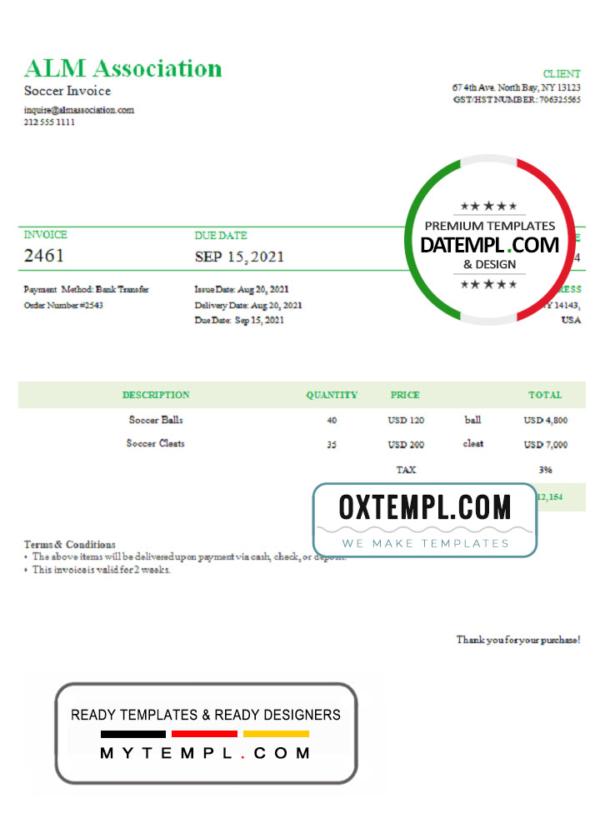 editable template, USA ALM Association invoice template in Word and PDF format, fully editable