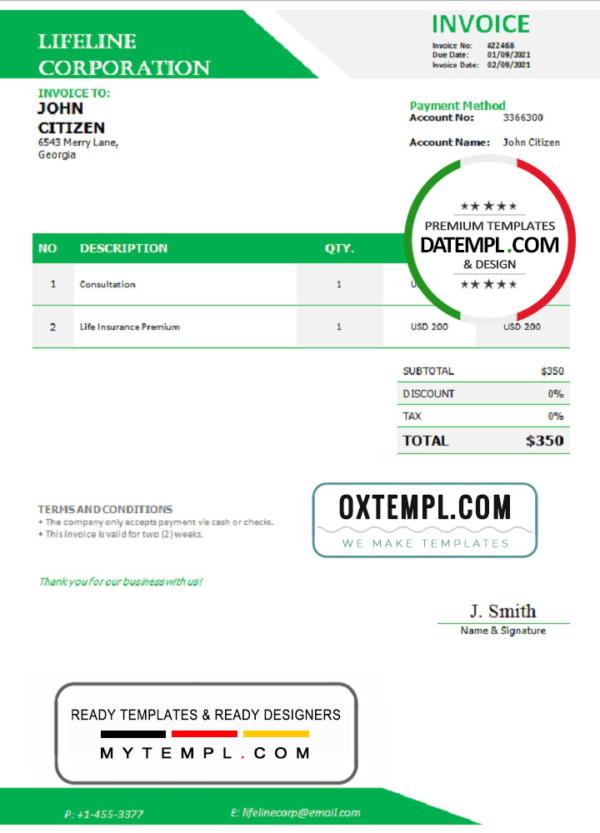 editable template, Georgia Lifeline Corporation invoice template in Word and PDF format, fully editable