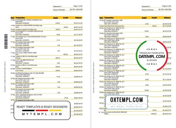 editable template, Australia Commonwealth bank statement template in Word and PDF format, 23 pages - Image 4