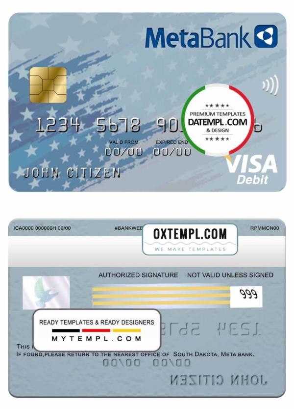 editable template, USA South Dakota Metabank visa card template in PSD format, fully editable