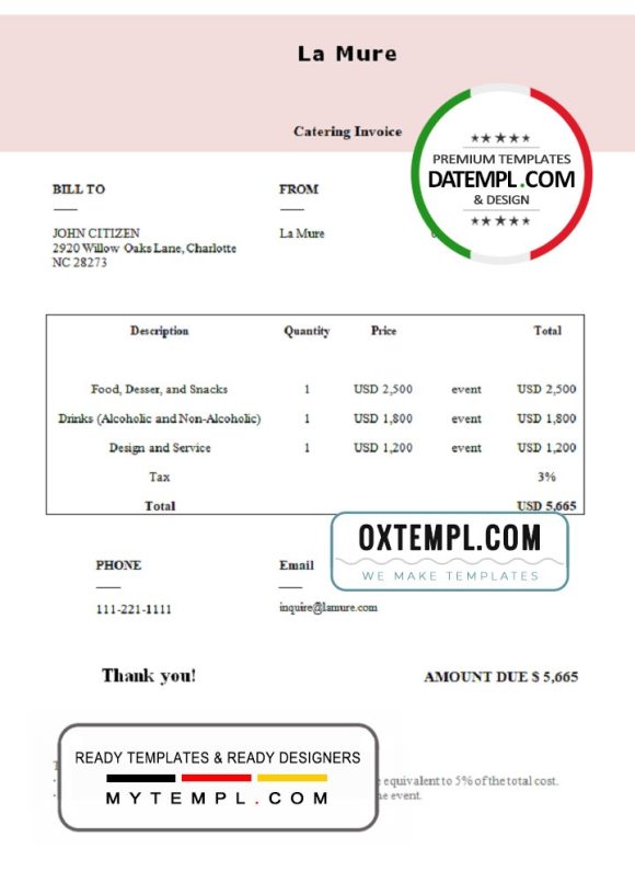 editable template, USA La Mure invoice template in Word and PDF format, fully editable