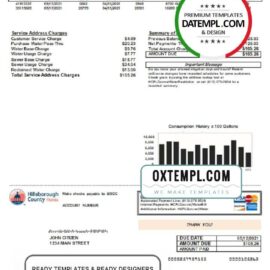 editable template, USA Hillsborough County utility bill template in Word and PDF format