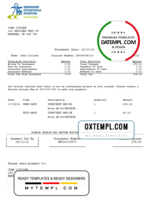 editable template, Canada Markham Stouffville Hospital medical insurance statement template in .doc and .pdf format