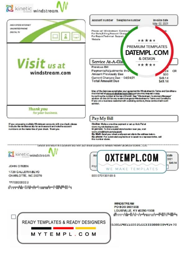 editable template, USA Windstream Holdings, Inc. utility bill template in Word and PDF format