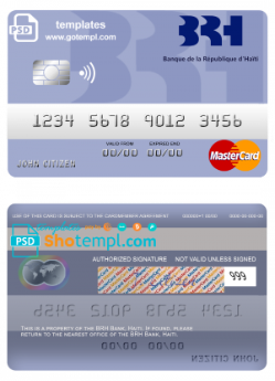 editable template, Haiti BRH bank mastercard template in PSD format, fully editable