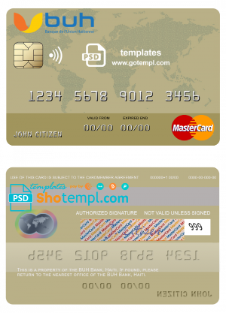editable template, Haiti BUH Bank mastercard credit card template in PSD format, fully editable