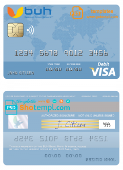 editable template, Haiti BUH Bank visa card template in PSD format, fully editable