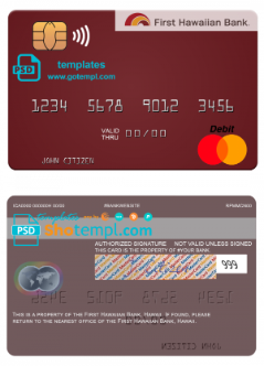 editable template, Hawaii First Hawaiian Bank mastercard template in PSD format, fully editable